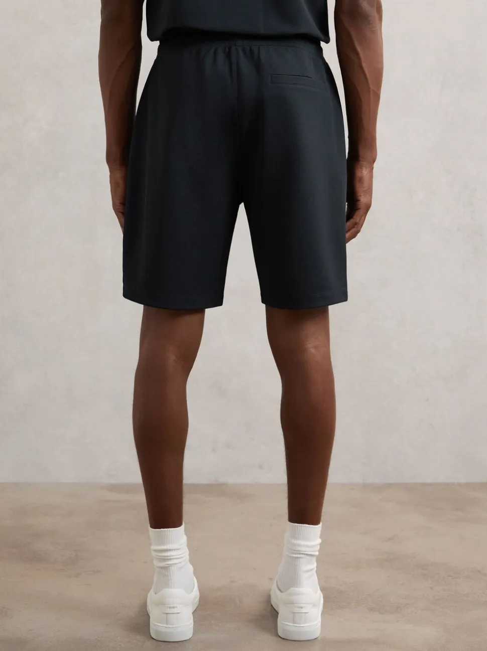 Reiss Navy Angus Textured Drawstring Shorts