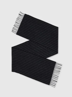 Reiss Navy Baddow Wool-Cashmere Pinstripe Scarf