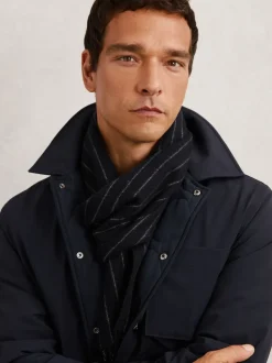 Reiss Navy Baddow Wool-Cashmere Pinstripe Scarf