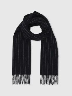 Reiss Navy Baddow Wool-Cashmere Pinstripe Scarf