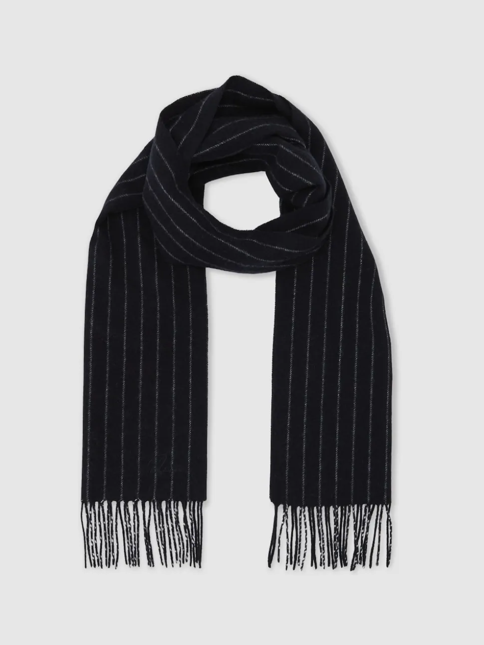 Reiss Navy Baddow Wool-Cashmere Pinstripe Scarf