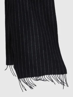 Reiss Navy Baddow Wool-Cashmere Pinstripe Scarf