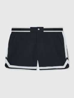 Reiss Navy Baller Reiss | Ché Stripe-Trim Swim Shorts