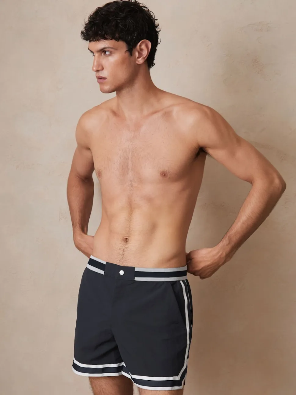 Reiss Navy Baller Reiss | Ché Stripe-Trim Swim Shorts