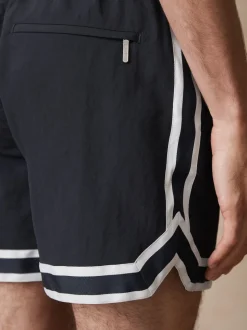 Reiss Navy Baller Reiss | Ché Stripe-Trim Swim Shorts