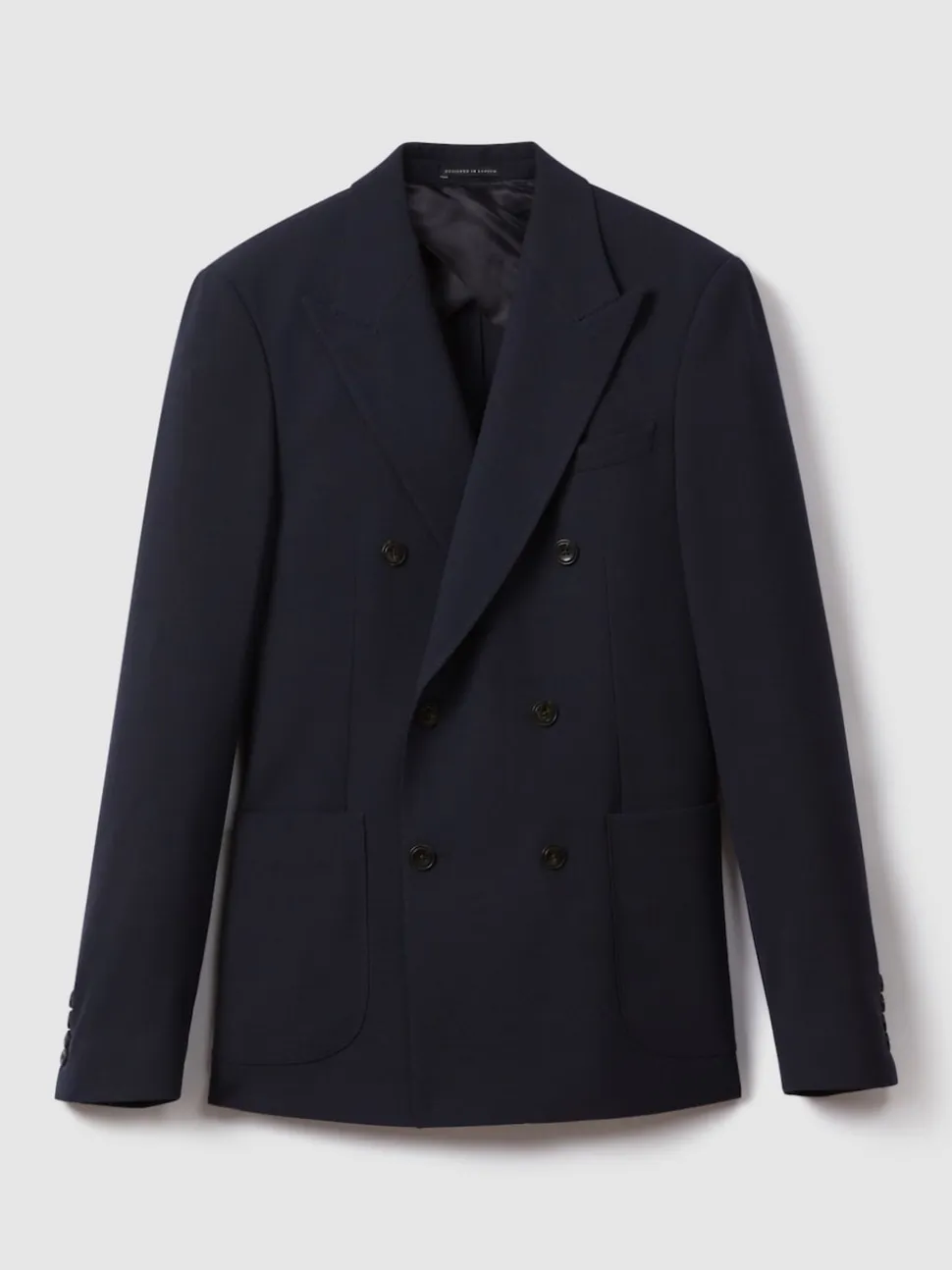 Reiss Navy Belmont Db Double-Breasted Textured Suit Blazer Tailored-Fit With Wool