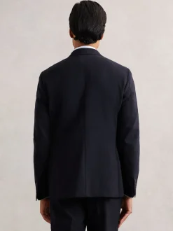 Reiss Navy Belmont Db Double-Breasted Textured Suit Blazer Tailored-Fit With Wool