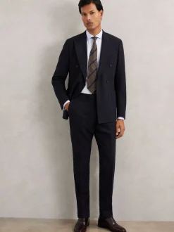 Reiss Navy Belmont Db Double-Breasted Textured Suit Blazer Tailored-Fit With Wool