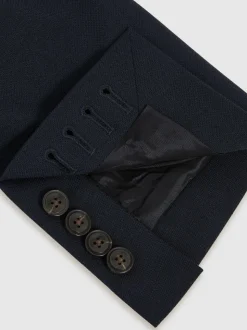 Reiss Navy Belmont Db Double-Breasted Textured Suit Blazer Tailored-Fit With Wool