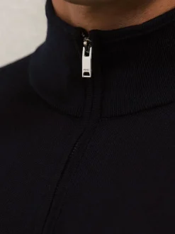 Reiss Navy Blackhall Merino Wool Half-Zip Funnel Neck Jumper