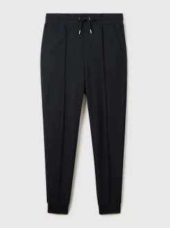 Reiss Navy Blue Premier Stretch-Jersey Tailored Joggers