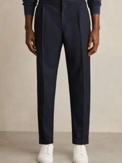 Reiss Navy Brighton Relaxed Drawstring Trousers with Turn-Ups