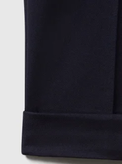Reiss Navy Brighton Relaxed Drawstring Trousers with Turn-Ups