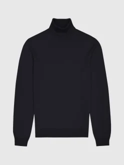 Reiss Navy Caine Slim Fit Merino Wool Roll Neck Jumper