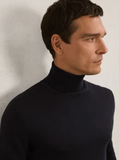 Reiss Navy Caine Slim Fit Merino Wool Roll Neck Jumper