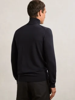 Reiss Navy Caine Slim Fit Merino Wool Roll Neck Jumper