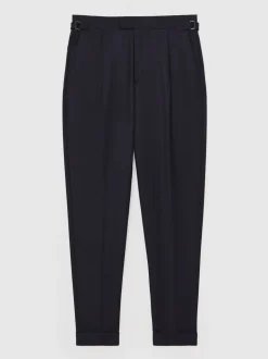 Reiss Navy Cantwell Cotton-Blend Tapered Trousers