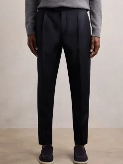 Reiss Navy Cantwell Cotton-Blend Tapered Trousers