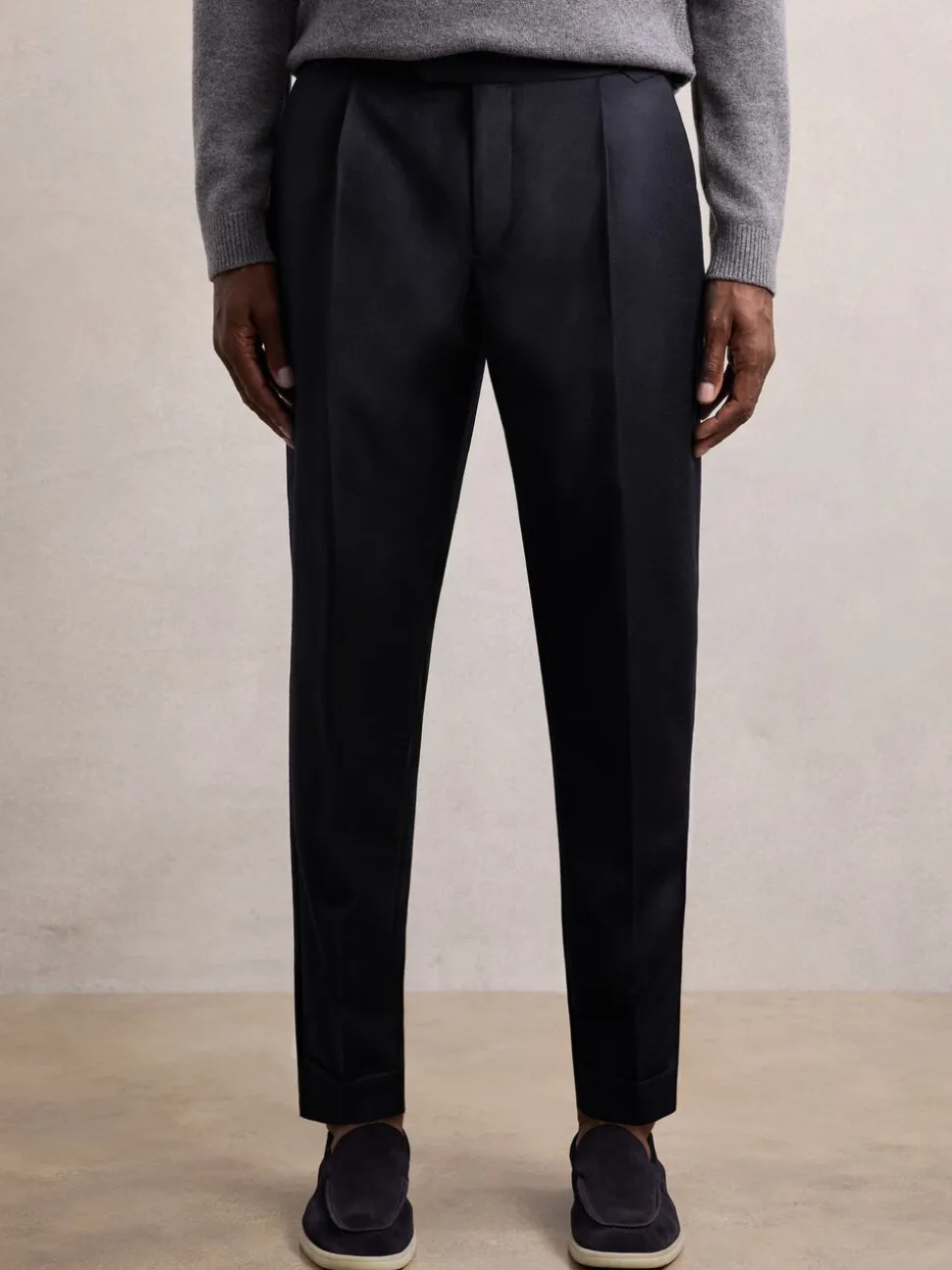 Reiss Navy Cantwell Cotton-Blend Tapered Trousers