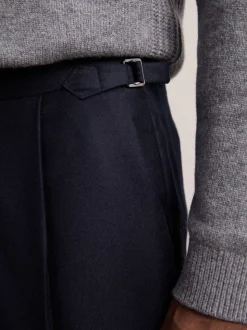 Reiss Navy Cantwell Cotton-Blend Tapered Trousers