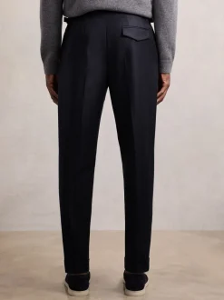 Reiss Navy Cantwell Cotton-Blend Tapered Trousers