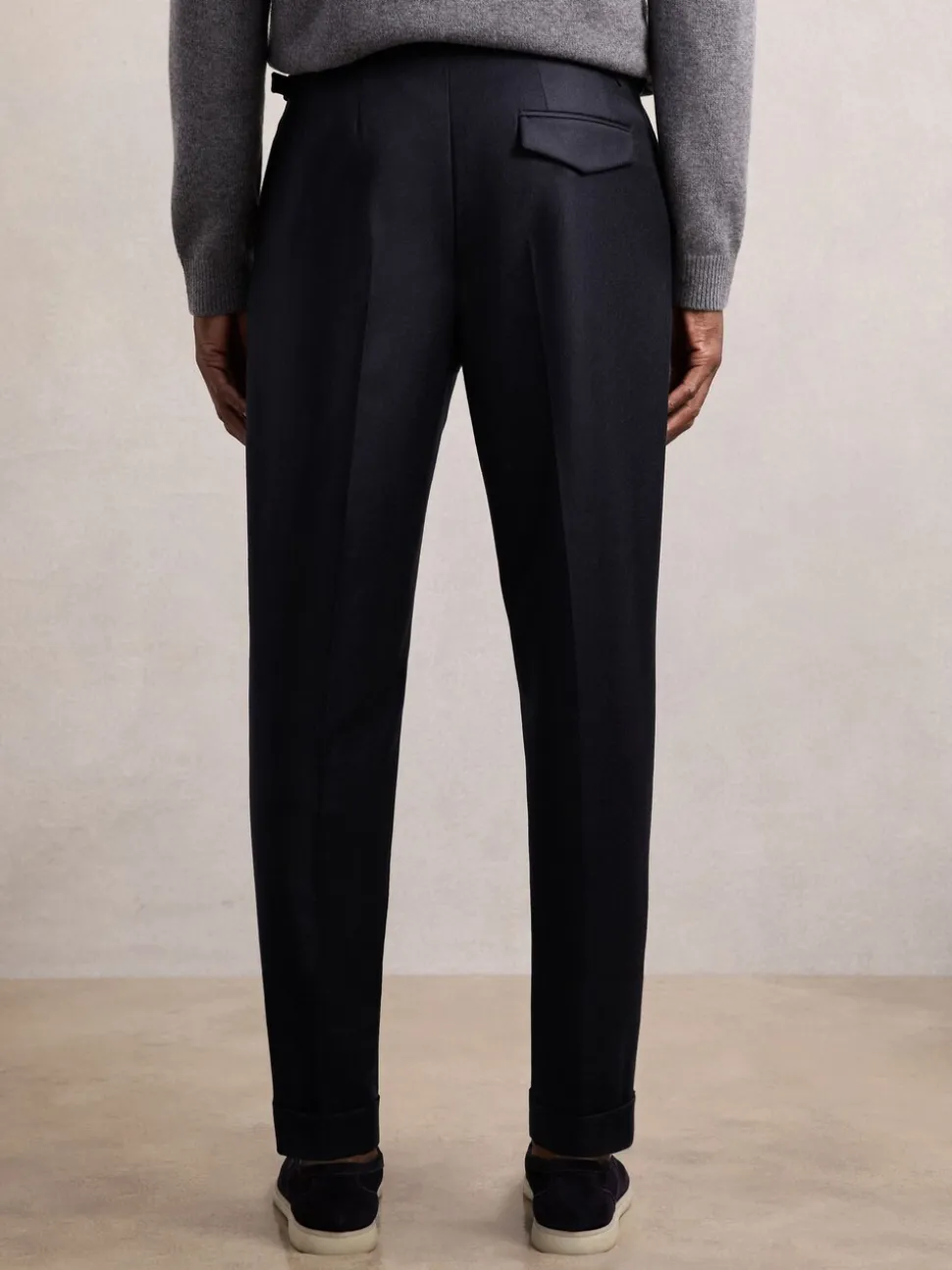 Reiss Navy Cantwell Cotton-Blend Tapered Trousers