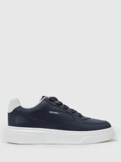 Reiss Navy Cast Bonded-Leather Chunky Sole Trainers