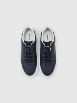 Reiss Navy Cast Bonded-Leather Chunky Sole Trainers