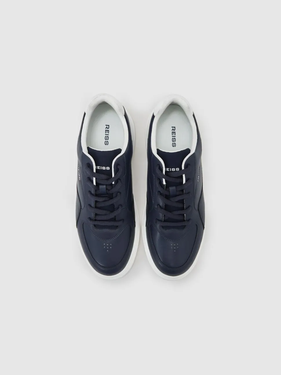 Reiss Navy Cast Bonded-Leather Chunky Sole Trainers