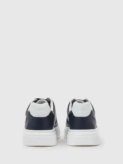 Reiss Navy Cast Bonded-Leather Chunky Sole Trainers