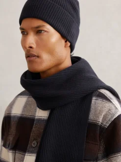 Reiss Navy Chesterfield Gs Merino Wool Scarf and Beanie Gift Set