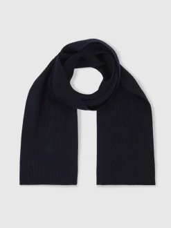 Reiss Navy Chesterfield Merino Wool Rib-Knit Scarf