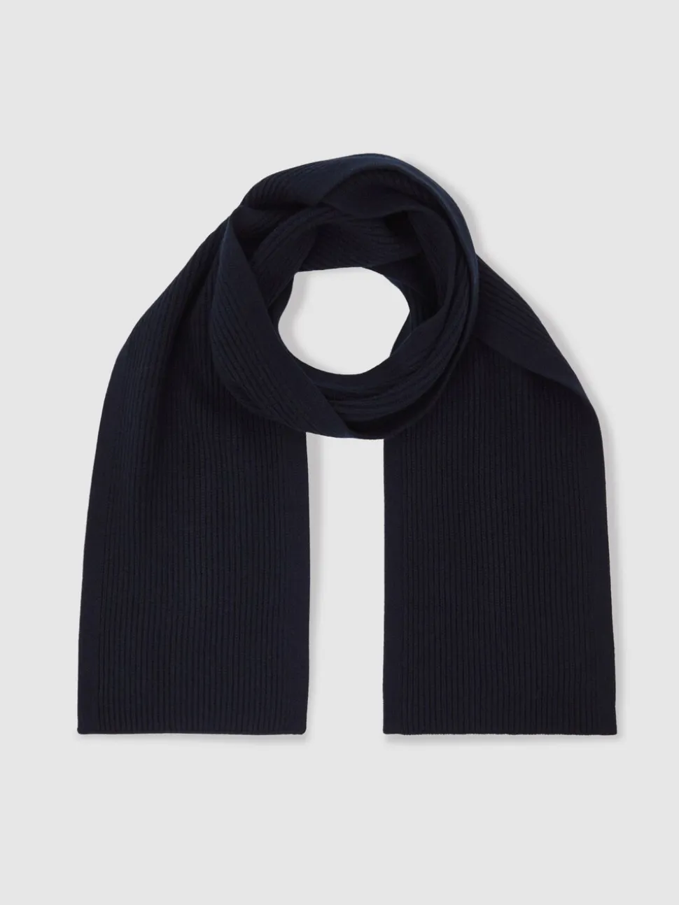 Reiss Navy Chesterfield Merino Wool Rib-Knit Scarf