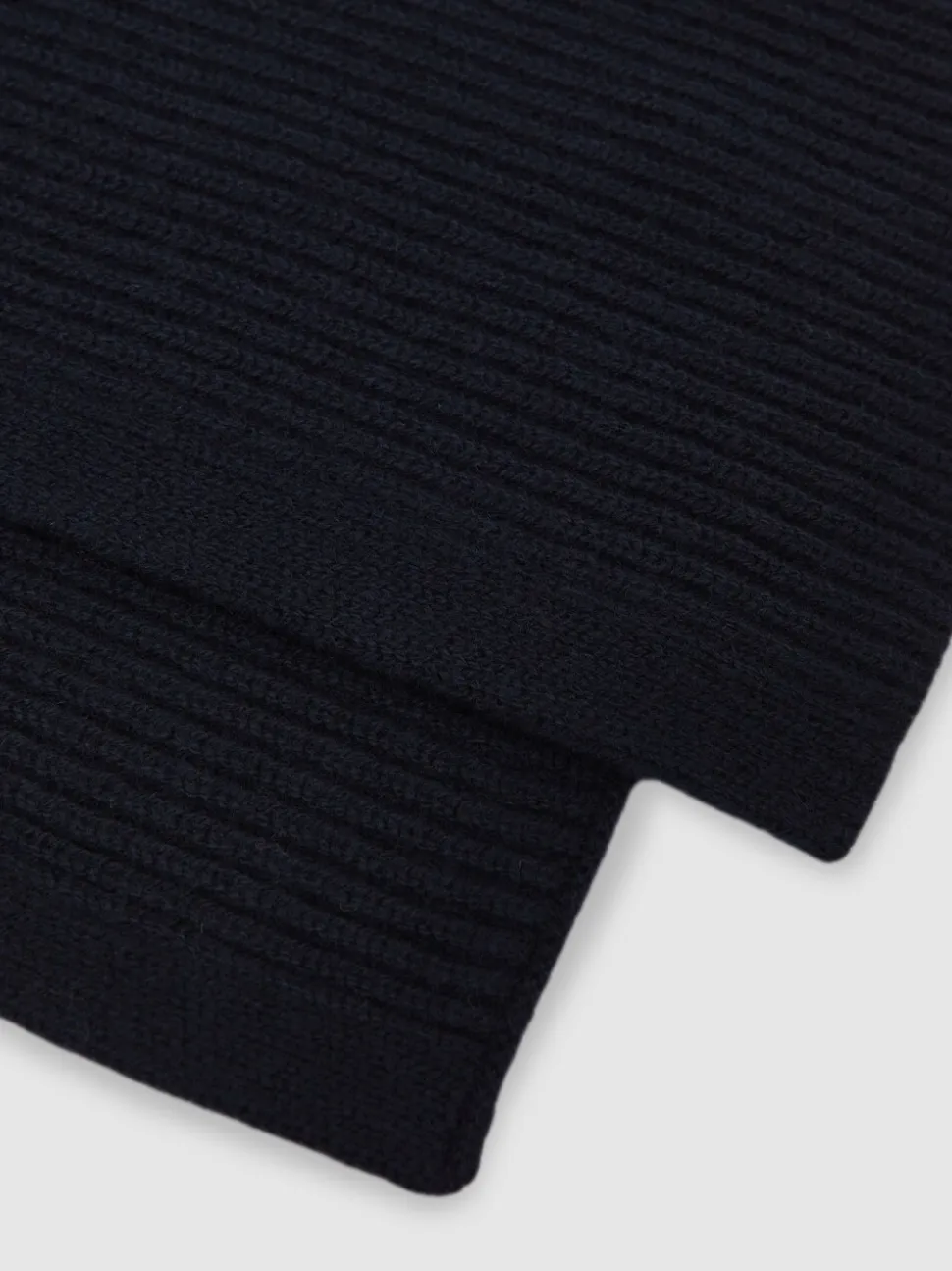 Reiss Navy Chesterfield Merino Wool Rib-Knit Scarf