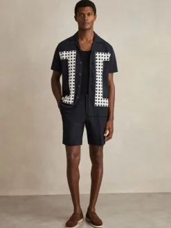 Reiss Navy Deck Drawstring Chino Shorts