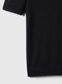 Reiss Navy Duchie Merino Wool Open-Collar Polo Shirt