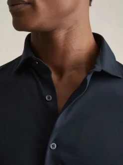Reiss Navy Duke Air-Water Cotton Slim-Fit Shirt