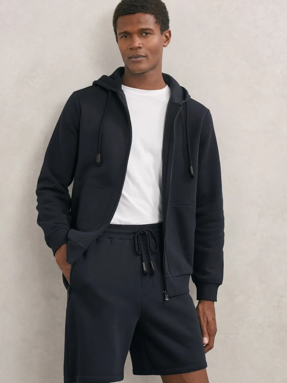 Reiss Navy Dusk Cotton-Blend Drawstring Shorts