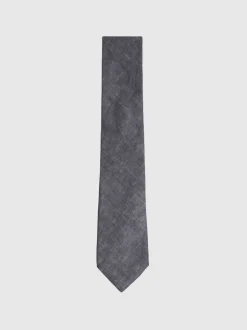 Reiss Navy Elio Linen Textured Tie