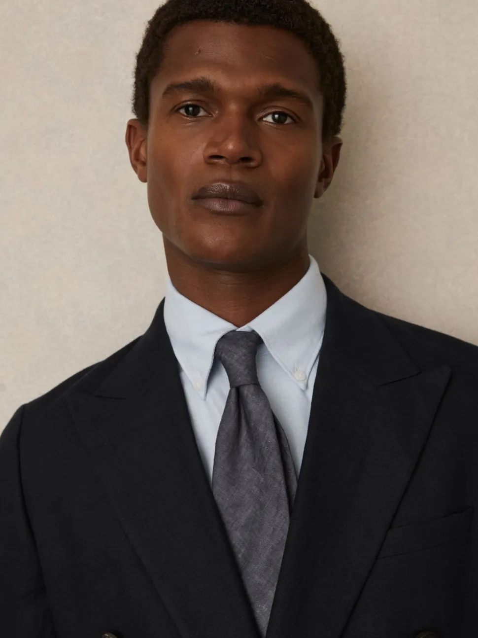 Reiss Navy Elio Linen Textured Tie