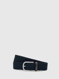 Reiss Navy Elmont Basket Weave Belt
