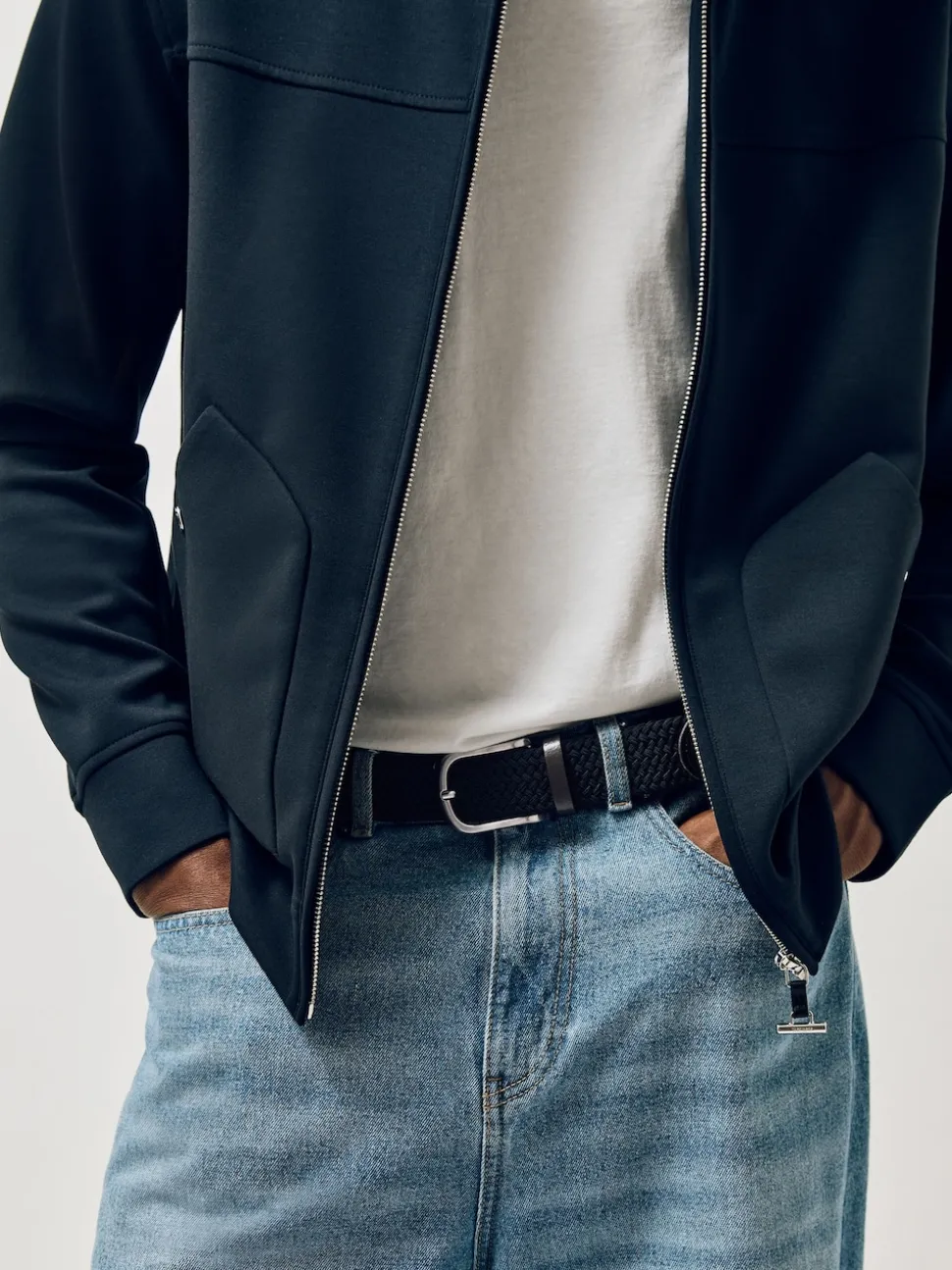 Reiss Navy Elmont Basket Weave Belt