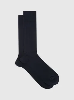 Reiss Navy Fela Cotton-Blend Ribbed Socks