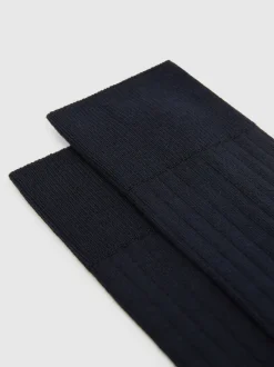 Reiss Navy Fela Cotton-Blend Ribbed Socks
