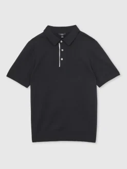 Reiss Navy Finch Contrast-Placket Polo Shirt With Cotton
