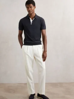 Reiss Navy Finch Contrast-Placket Polo Shirt With Cotton