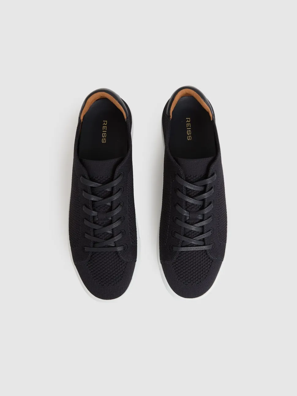 Reiss Navy Finley Knit Knitted Low-Top Trainers