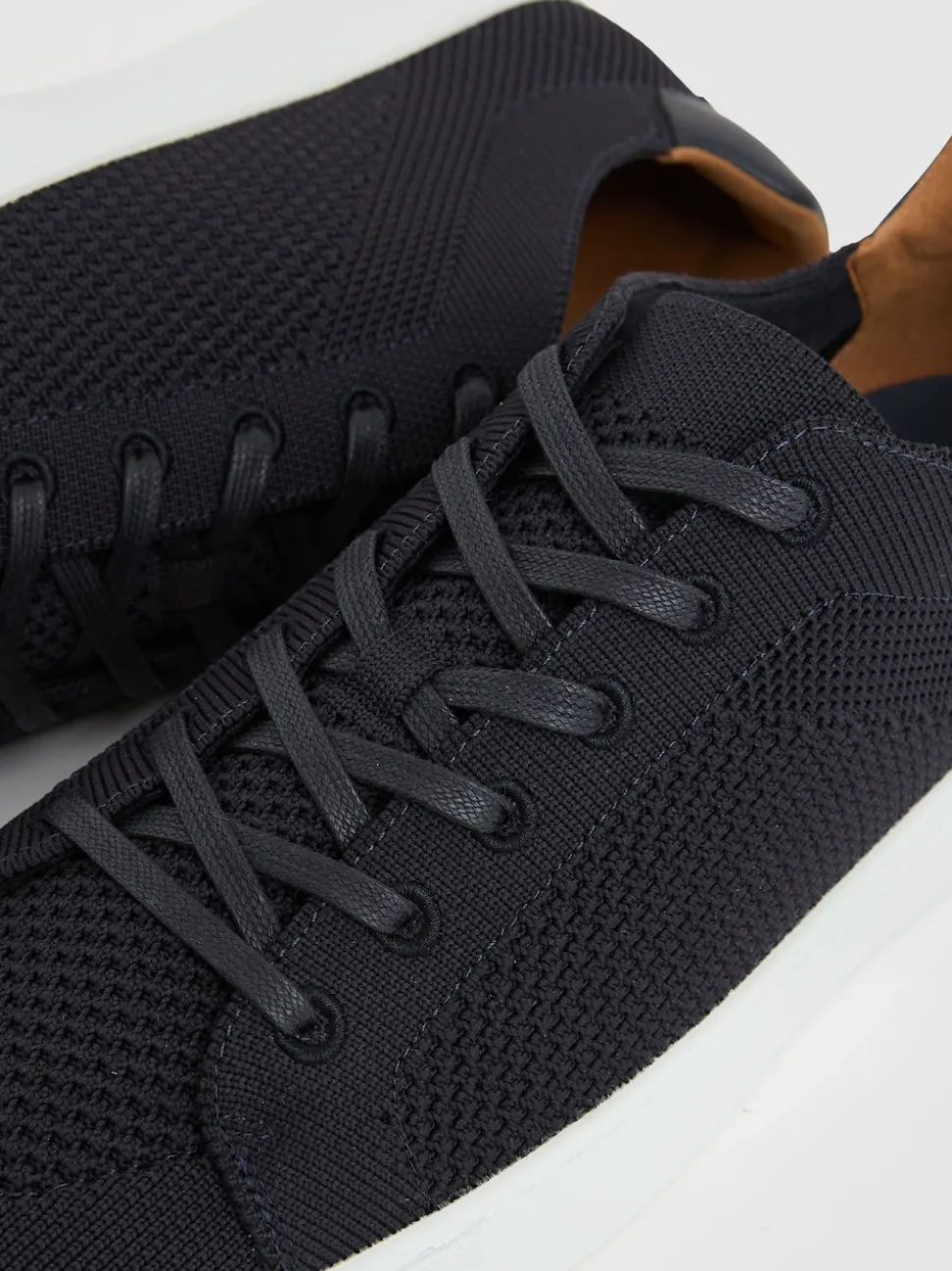 Reiss Navy Finley Knit Knitted Low-Top Trainers