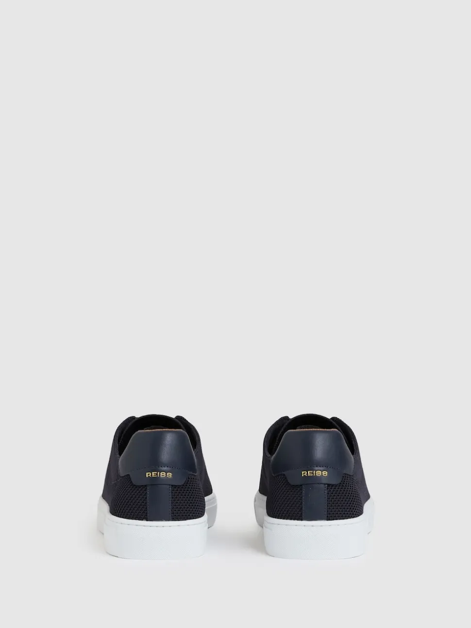 Reiss Navy Finley Knit Knitted Low-Top Trainers