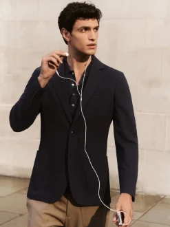 Reiss Navy Gerrard Single-Breasted Jersey Suit Blazer Tailored-Fit